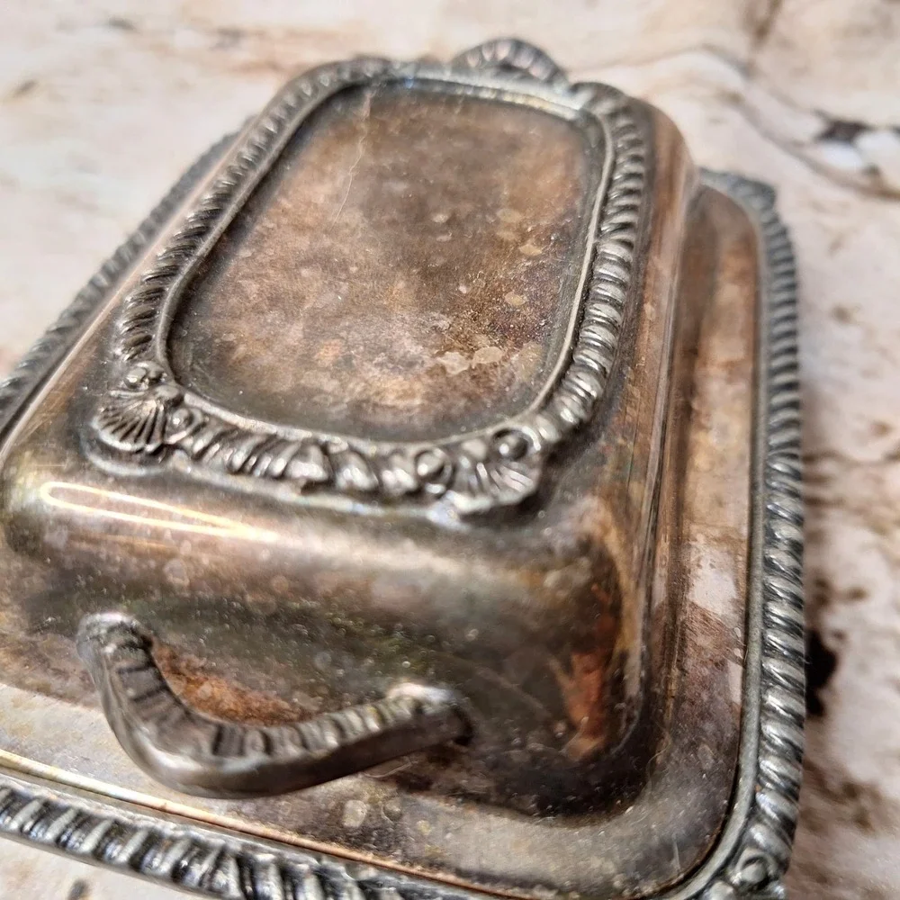 Antique Abercrombie & Fitch Silver Plated Butter Dish Marvelous Aged Patina